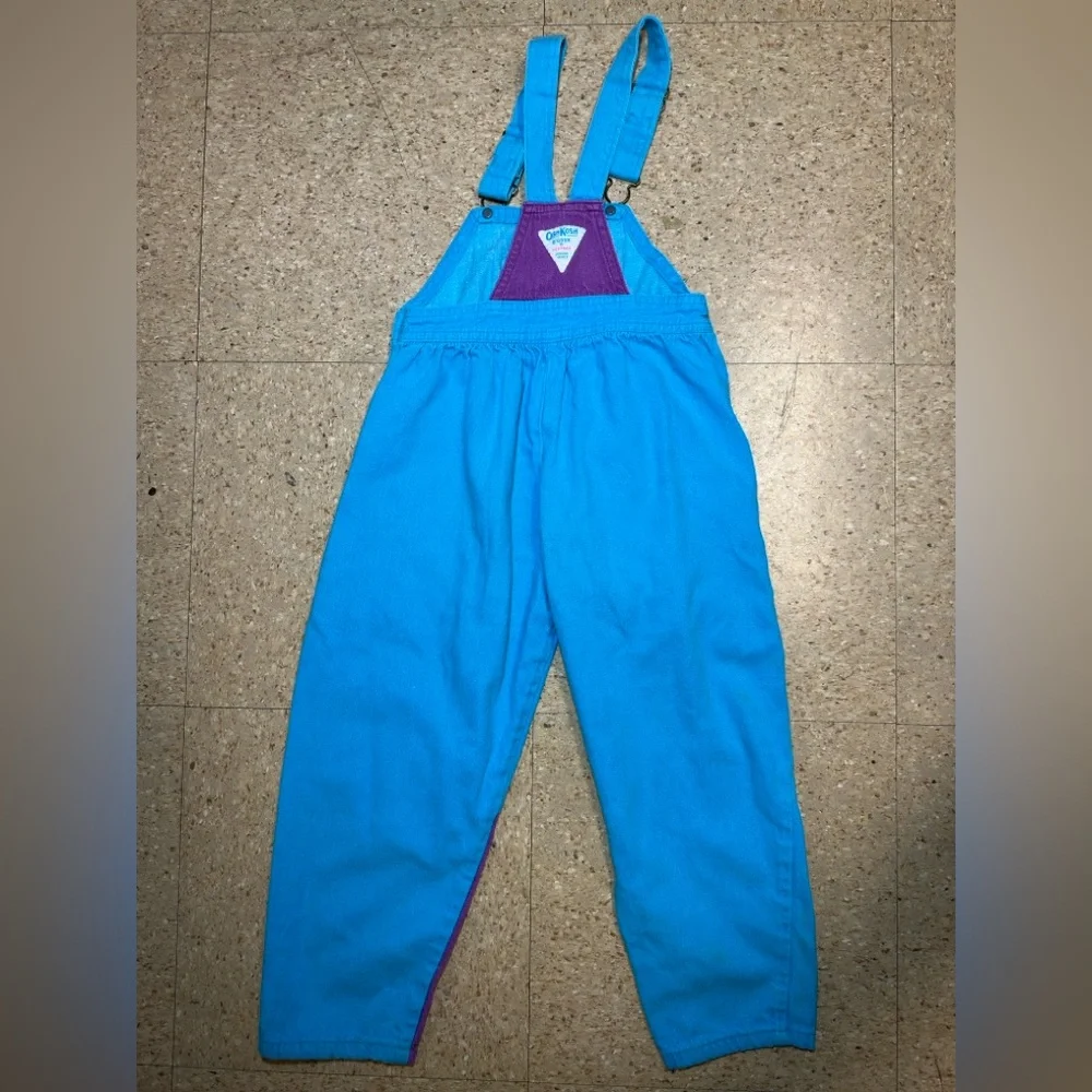 VTG 90s‎ Oshkosh B'Gosh Overalls Blue Purple Bird USA Colorblock Sz 6 RARE